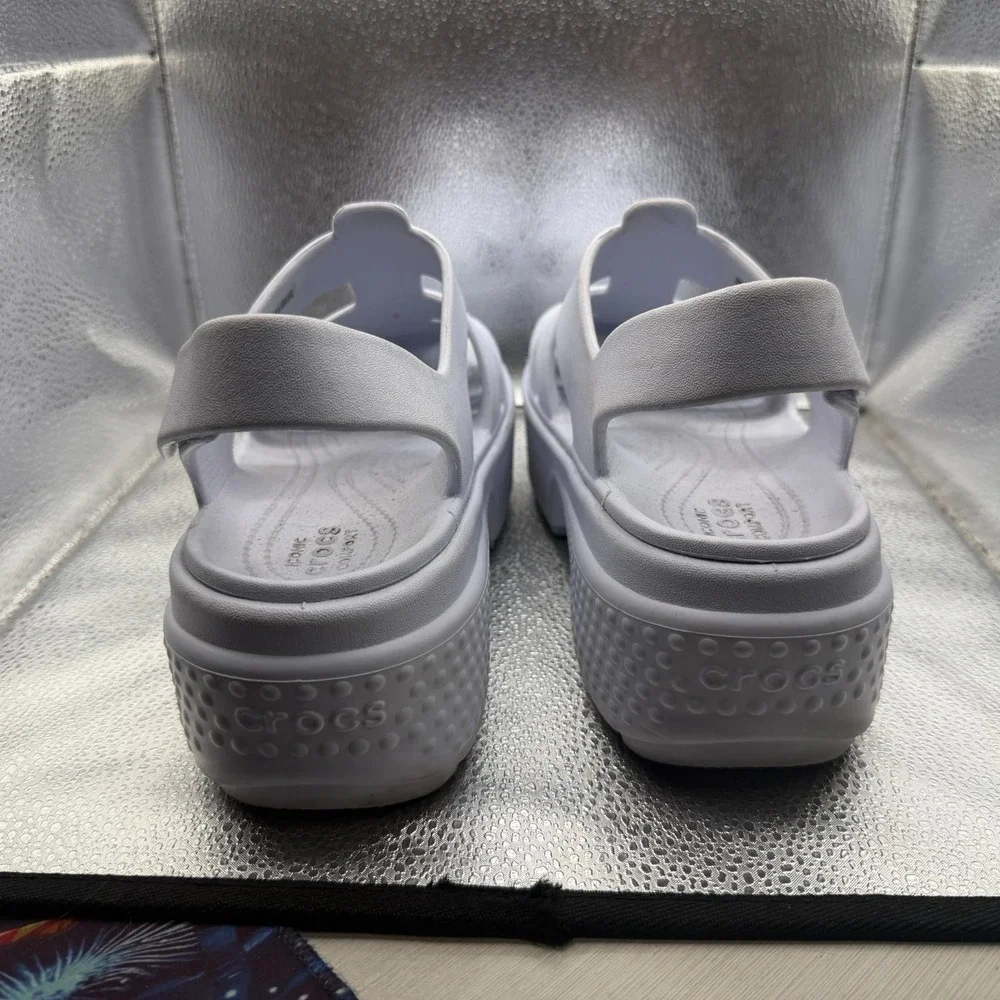 Size 10 Crocs Stomp‎ Chalk White Womens Lightweight Fisherman Platform Sandals